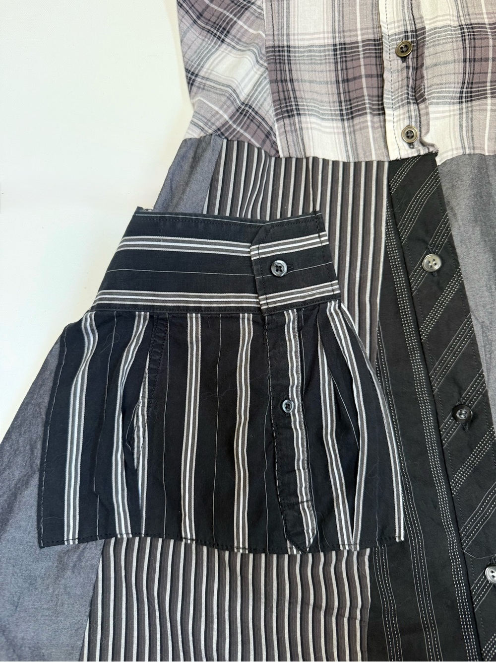 Asymmetrical Patchwork Button Shirt Dress Black Gray S - Picture 4 of 5